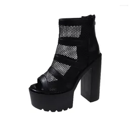 Boots 2024 Black 14CM High Heels Sandals Gothic Peep Toe ZIpper Ankle Women Breathable Mesh Summer Waterproof Platform Boot
