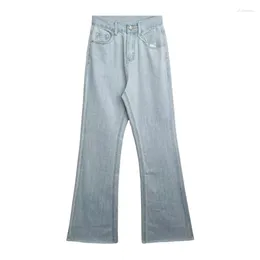Women's Jeans Vintage Light Blue Washed High Waist Summer Thin Flare Edge Pants
