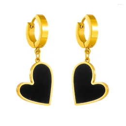 Stud Earrings Classic Black Peach Heart Pendant Design Stainless Steel Gold Color 2024 Fashion Jewelry Party Women's Set Accessories