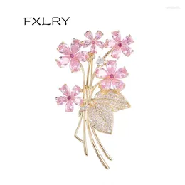 Brooches FXLRY High Quality Fashion Micro-Inlaid Zircon Flower Brooch Pin Coat Dress Corsage Jewelry