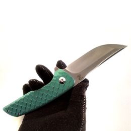 Latest Design John Barker Custom Knives Green Dragon Scale Hokkaido Flipper Satin Real M390 Blade Folding Knife Tactical Hunting EDC Ou Vogk