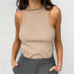 Women's Tanks Women Halter Ribbed Sexy Tank Top Knitted Tops Summer Basic Shirts Solid Casual Sport Vest Off Shoulder Crop Y2K Camis