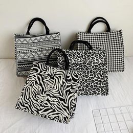 Evening Bags Vintage Women Canvas Wave Houndstooth Shoulder Shopping Bag Casual Ladies Large Capacity Leopard Zebra Pattern Tote Handbags