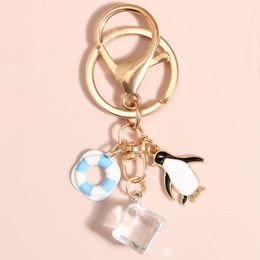Cute Enamel Keychain Lifebuoy Ice Cubes Snowflake Penguin Ring Animal Key Chains For Women Men DIY Handmade Jewelry Gifts