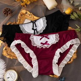 Women's Panties Ice Silk Lolita Women Briefs Maid Cosplay Japanese JK Girls Lace Underwear Female Sexy Cute Bowknot Student Lingerie