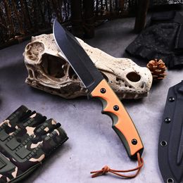 New A2581 High Quality Survival Straight Knife D2 Titanium Coating Drop Point Blade Full Tang G10 Handle Outdoor Camping Tactical Knives with Kydex