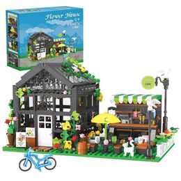 Blocks Mini Flower House Building Kit City Street Landscape Greenhouse Block Suitable Toys for Friends Creative Gifts Girls H240523