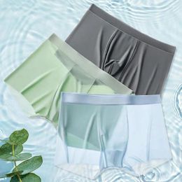 Underpants 1pc Mens Ice Silk Boxer Panties Ultra-thin Seamless Shorts Summer Fashion Breathable Soft Elastic Lingerie Underwear