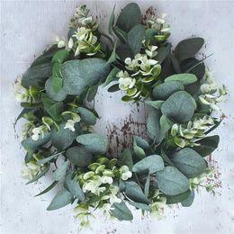 Decorative Flowers Christmas Wreath Artificial Green Eucalyptus Leaves Holiday Festival Door Hanging Garland Party Wall Window Decor