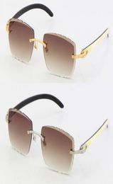 New Rimless Vintage luxury designer Sunglasses Original White Mix Black Buffalo Horn diamond cut Lens glasses male and female gold8660604