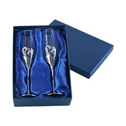 Champagne Toasting Flutes Wedding Accessories Silver Hearts Set Of 2 P9YB Wine Glasses 300o