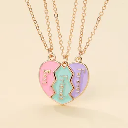 Chains 3 Pieces Of Spliced Heart Zinc Alloy Powder Blue Purple Drop Oil Magnetic Pendant Necklace Girl Good Friends Forever Friendship