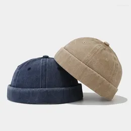 Berets Spring Cotton Solid Docker Cap Brimless Hat Beanie Landlord Sailor Men And Women 115