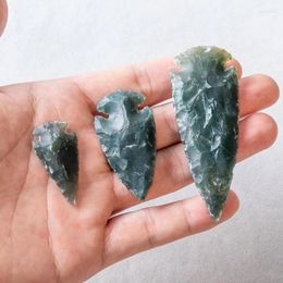 Decorative Figurines 1PC Natural India Agate Green Moss Crystal Stone Arrowhead Wand Healing Point Rock Mineral Quartz Decoration Craft