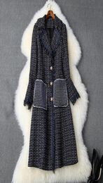 2019 Autunno inverno blu a manica lunga a manica lunga tacca tasche a pannelli a tappeto tassel midcalf cappotto di outwear lunghi n11t11517774