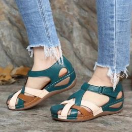 Casual Shoes Summer Women Sandals Soft Sole Baotou Wedges Hollow Out Non Slip Pu Leather Platform Mixed Colour