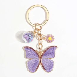 Cute Animal Keychain Purple Butterfly Flower Crystal Ring Star Glass Beads Key Chains For Women Men Souvenir Gifts Jewelry