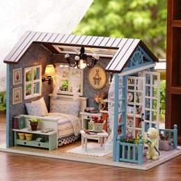 Blocks DIY Mini Doll House Kit Assembly Puzzle 3D Wooden Room Craftsmanship and Furniture LED Lights for Childrens Birthday Gift Toys H240523