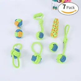 Dog Apparel 7PCS Pet Supplies Toys Green Cotton Rope Toy Molar Bite-resistant Ball Set