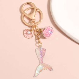 Sea Keychain Shell Pearl Mermaid Tail Glass Ball Ring Fishtail Key Chains Summer Gifts For Women Men DIY Handmade Jewellery