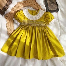 Baby Smocking Dress Toddler Girl Handmade Smock Frocks for Children Boutique Vintage Yellow Dresses Infant Smocked Clothing L2405