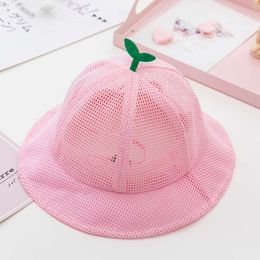 Korean Cute Sprout Baby Bucket Summer Mesh Breathable Fisherman Cap For Kids Solid Colour Boys Girls Drawstring Sun Hat