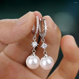 Dangle Earrings Huitan Romantic Bridal Wedding Imitation Pearl Hoop Silver Colour Fashion Elegant Female Ear Jewellery