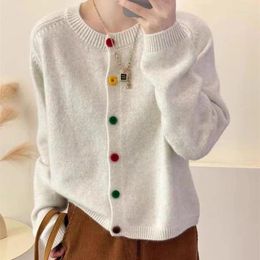 Women's Knits Single Breasted Sweater O-neck Knitted Cardigan Korean Sweet Spring Autumn Lazy Style Long Sleeve Vintage Knitwear Coat