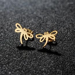 Stud Earrings Vintage Dragonfly For Women Fashion Jewellery Tiny Stainless Steel Cartoon Animal Earring Insect Ear Piercing Gift