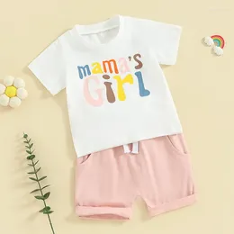 Clothing Sets Toddler Baby Girl Summer Clothes Letter Print Short Sleeve T-Shirt Elastic Shorts Set 2 Piece Outfits