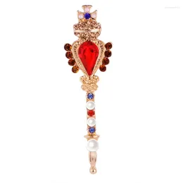 Brooches Fashion Retro Crown Cross Red Rhinestone Pins And Little Wand Lapel Pin Brooch Shirt Men Clothing Accessories