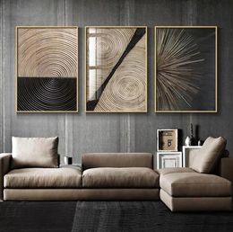 Wall Prints Abstract Retro Black Gold Wood Art Posters Tree Ring Radial Lines Nordic Canvas Picture Home Decor Paintings2498460