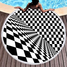 Towel Checkerboard Round Beach Blanket Various Printed Sand Resistant Towels Absorbent Quick Dry Pool Portable Picnic Mat