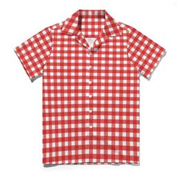 Men's Casual Shirts Retro Plaid Beach Shirt Red And White Gingham Hawaiian Men Elegant Blouses Short Sleeve Y2K Fashion Clothing