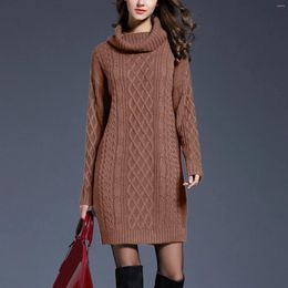 Casual Dresses Women's Solid Colour Elegant Stretchy Long Sleeve Turtleneck Sweatshirt Short Dress Fashionable Loose Knit