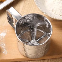 Baking Tools Stainless Steel Handheld Flour Sieve Semi-automatic Double-layer With Graduated Cup Fine Powder Kitchen