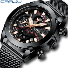 CRRJU Men Watches Fashion Military Chronograph Wristwatch Casual 30M Waterproof Sport Quartz Watch Mens Clock Relogio Masculino 279E