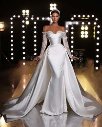 Elegancja z koronki koronkowe Długie rękawy Suknie ślubne z odłączanym pociągiem Sweetheart Suknie ślubne Vestidos de Novia 0523