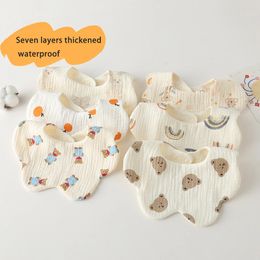 Thickened 7 Layers Cotton Waterproof Baby Bibs Cute Print Saliva Towel born Burp Cloths for Boys Girls Feeding Drool Bib 240515