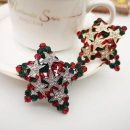 Brooches Irregular Christmas Stars Green Red Rhinestones Brooch Women Jewellery Fashion Creative Holiday Scarf Cuff Pins