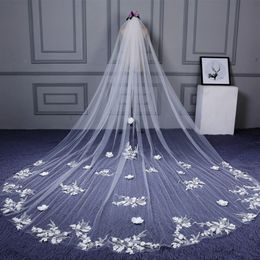 Stock Wedding Veils Sequin Luxury Cathedral Bridal Veils Appliques Lace Edge White One Layers Custom Made Long Wedding Veil Fast Shippi 2697