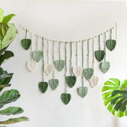 Tapestries 1Pc Green Leaves Macrame Garland Wall Bohemian Decor Handmade Woven Hanging Tapestry For Home Living Room Decoration