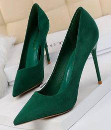 Women 9cm High Heels Red Pumps Plus Size Stripper Suede Escarpins Lady Wedding Bridal Heels Scarpins Green Blue Prom Shoes 2206161824281