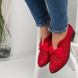 Casual Shoes In Red Colour Elegant And Fashion Women Bow Hollow Office For Low Heel Comfortable Summer Sapotos Feminino