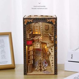 Doll House Accessories DIY Wooden Nook Diagon Alley Bookcase Bookend Bookshelf Assembly Education Toys Children and Girls Christmas Gift Q240522