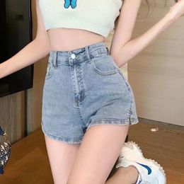 Women's Shorts Jean Women Summer High Waisted Solid Short Jeans Ladies Korean Elastic Waist Denim