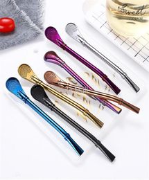 Drinking Straw Stainless Steel Yerba Mate Straw Gourd Bombilla Philtre Spoons Reusable Metal Pro Tea Tools Bar Accessories DD2241575