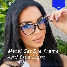 Sunglasses Fashion Retro Designer Anti Blue Light Women Glasses Metal Cat Eye Frame Brand Quality Trend Clear Reading Computer Eyeglass
