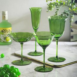 Home Light Luxury Retro Flower Wine Glasses Champagne Cup Set Crystal Goblet Glass Cocktail Martini Ribbed Pink Green 240522