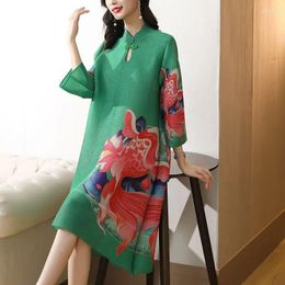 Casual Dresses Foreign Style Long-sleeved Autumn Dress Miyake Pleated Loose Large Size Fat MM Lady High-end